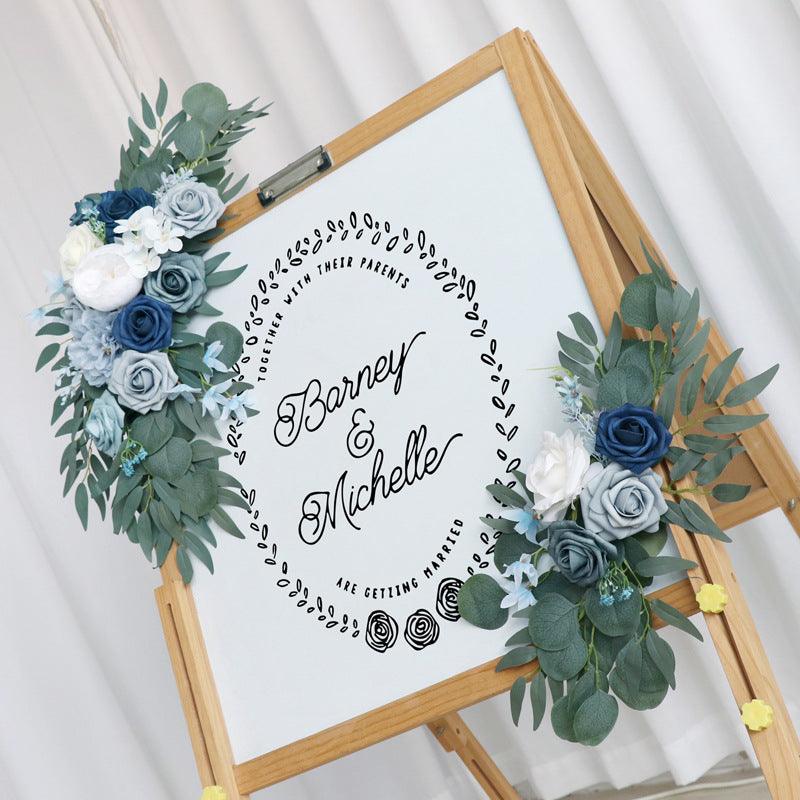Simulated haze blue rose art wedding welcome sign decoration corner flower props